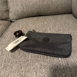 Kipling NEW Black Shiny Zip Pouch with Keychain